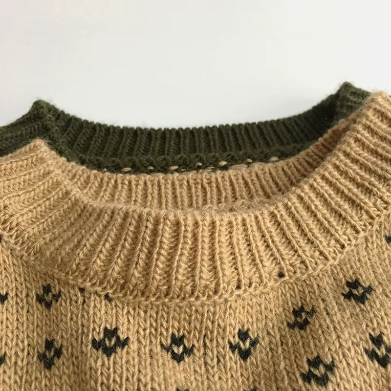 Autumn Kids Clothes Boys Sweaters Brief Style Girls Pullover Floral Sweaters