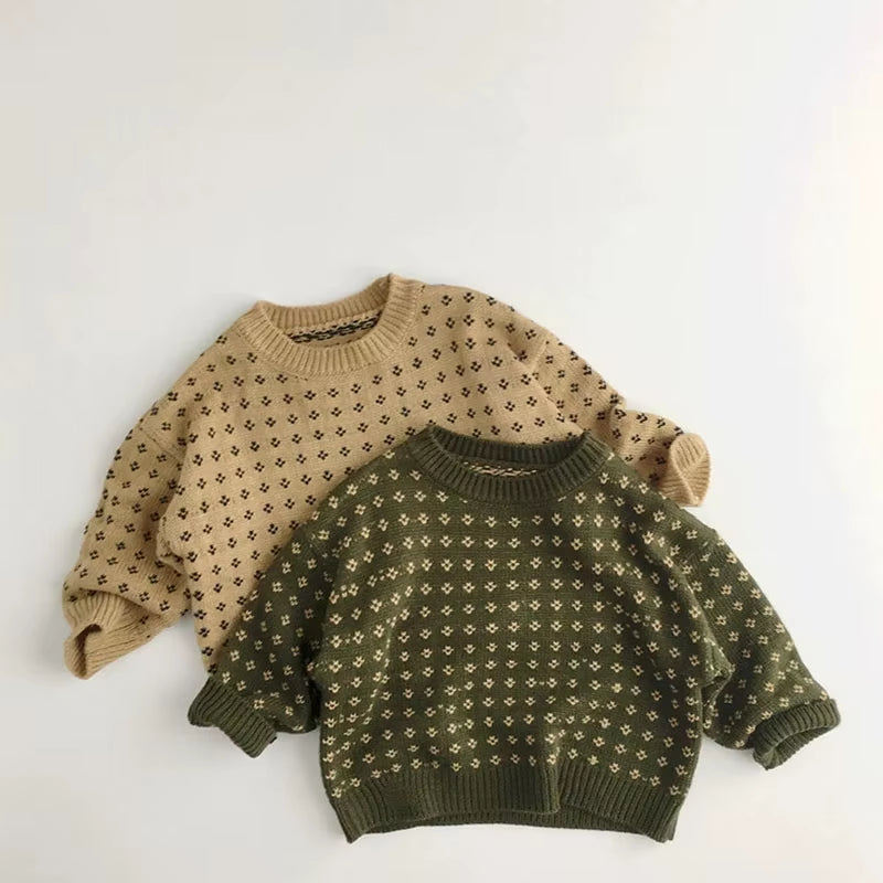 Autumn Kids Clothes Boys Sweaters Brief Style Girls Pullover Floral Sweaters